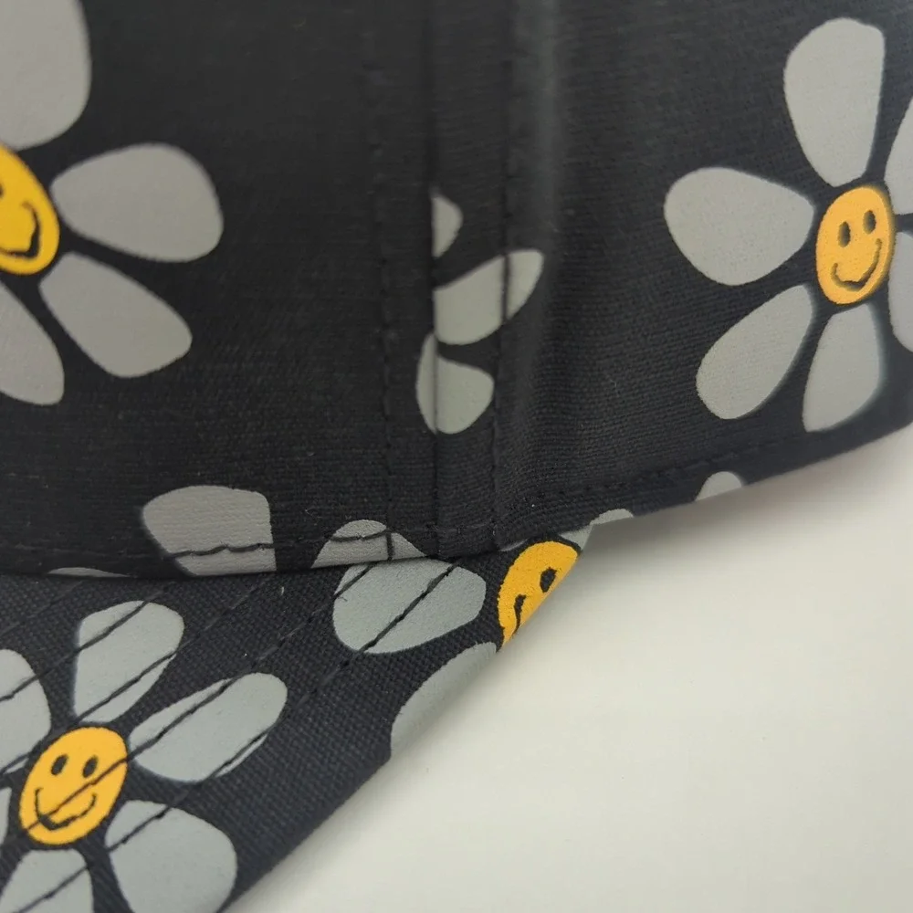Neff Forever Fun Snapback Hat Black Daisy Smiley Face Floral Print Flat Brim Cap